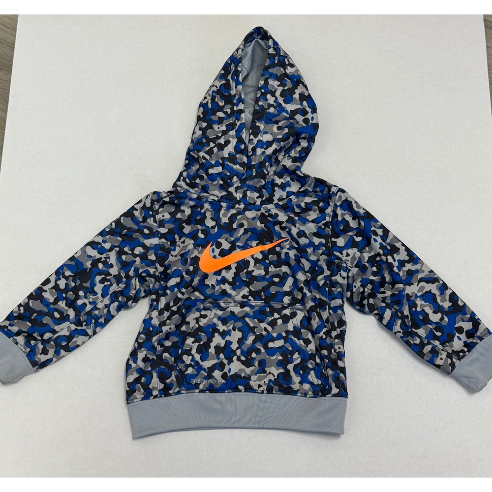 Nike Therma-FIT Hoodie Camo Pullover Sweatshirt Activewear‎ Orange Logo 2T